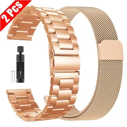 Premium Stainless Steel and Milanese Mesh Watch Strap - Elegant Metal Bracelet Design, Set of 2 - 22mm (Rose gold)