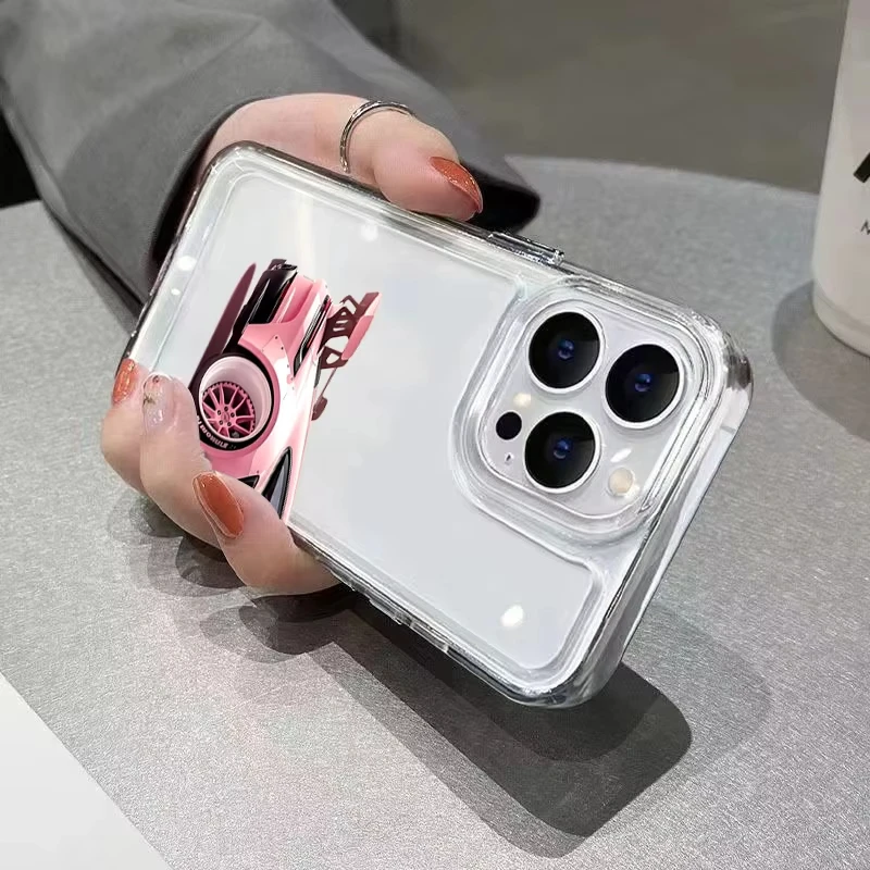 Trendy Pink Luxury Car Transparent Soft Phone Case Cover