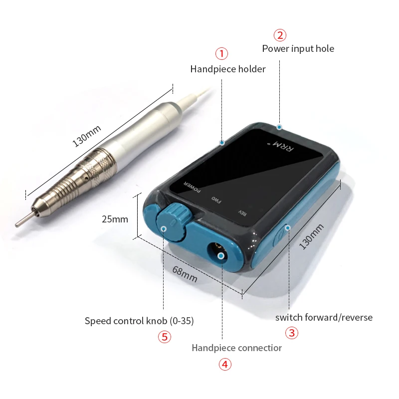 35000RPM Electric Nail Drill Pedicure Machine Micro Motor Set Portable Rechargeable High-End Polishing Tools Brushless 5