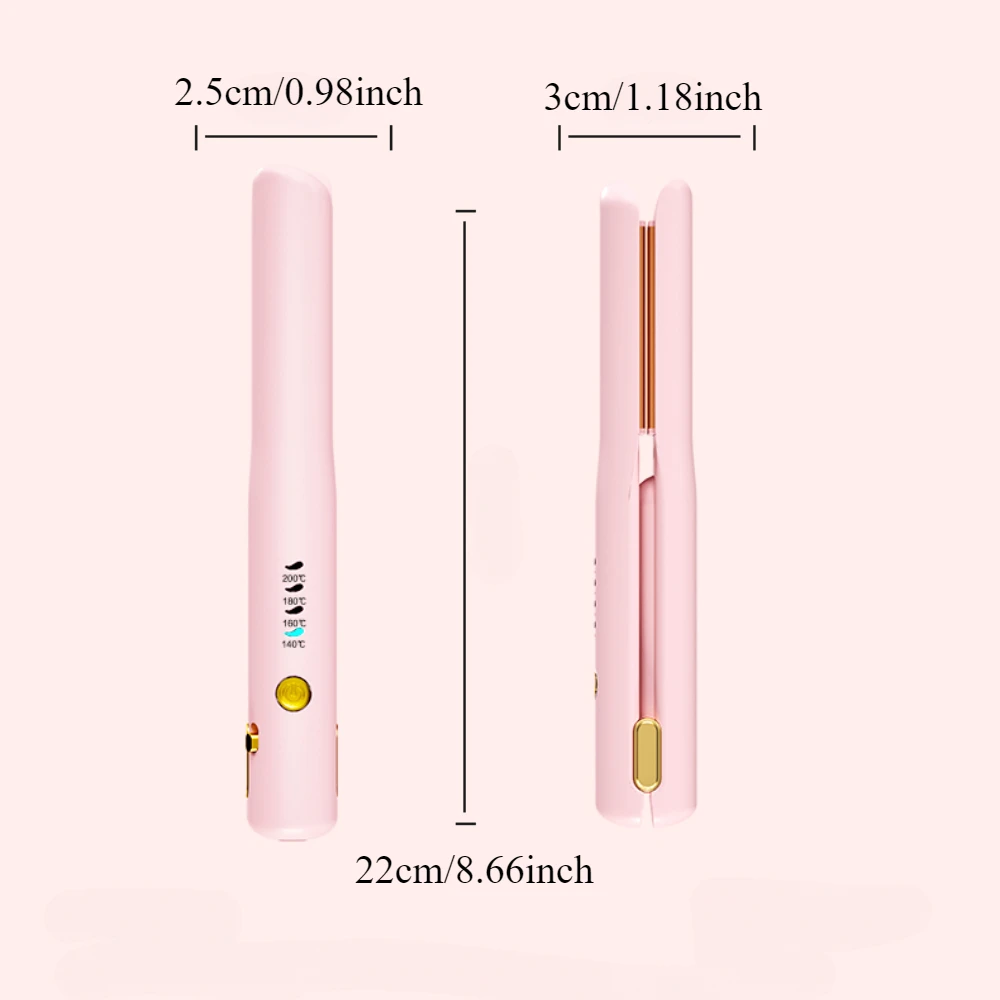 2 in 1 wireless mini portable USB hair straightener, intelligent temperature control upgrade anti-scalding, large capacity lithi 2