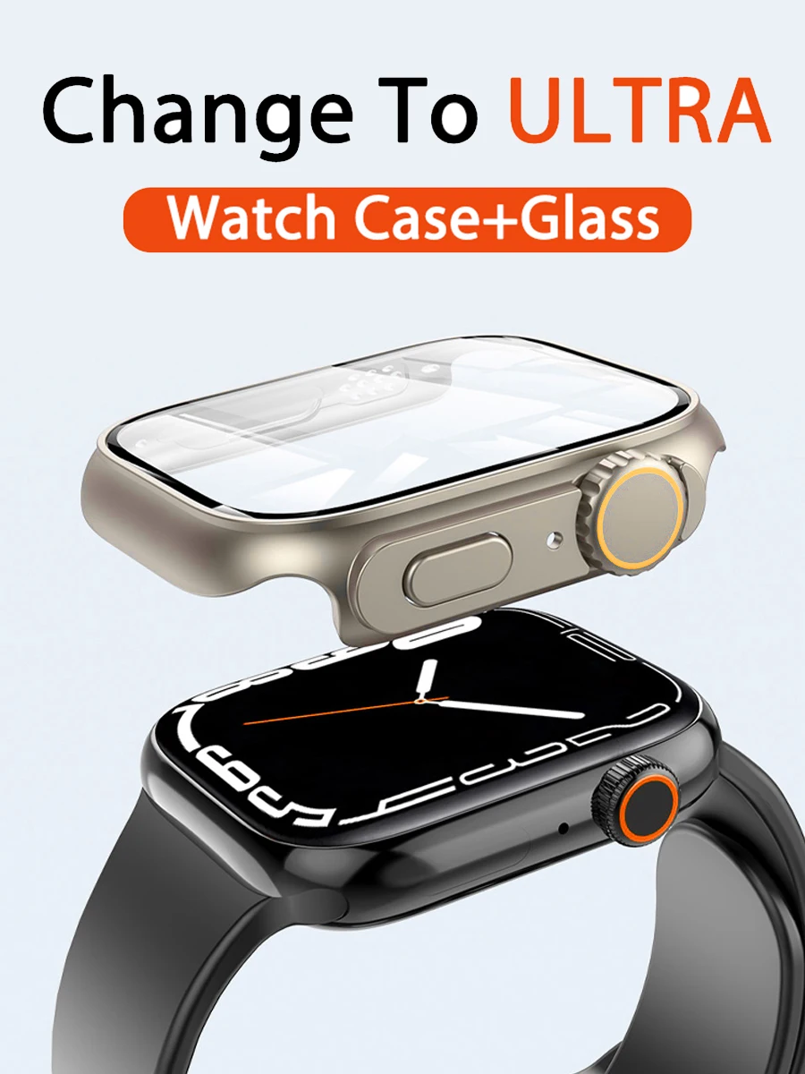 PC-fast deksel for urkasse 44 mm 45 mm 40 mm 41 mm Oppgradering av glassutseende 49 mm Blir til ultra iWatch series 8 7 SE2 6_voghion.com