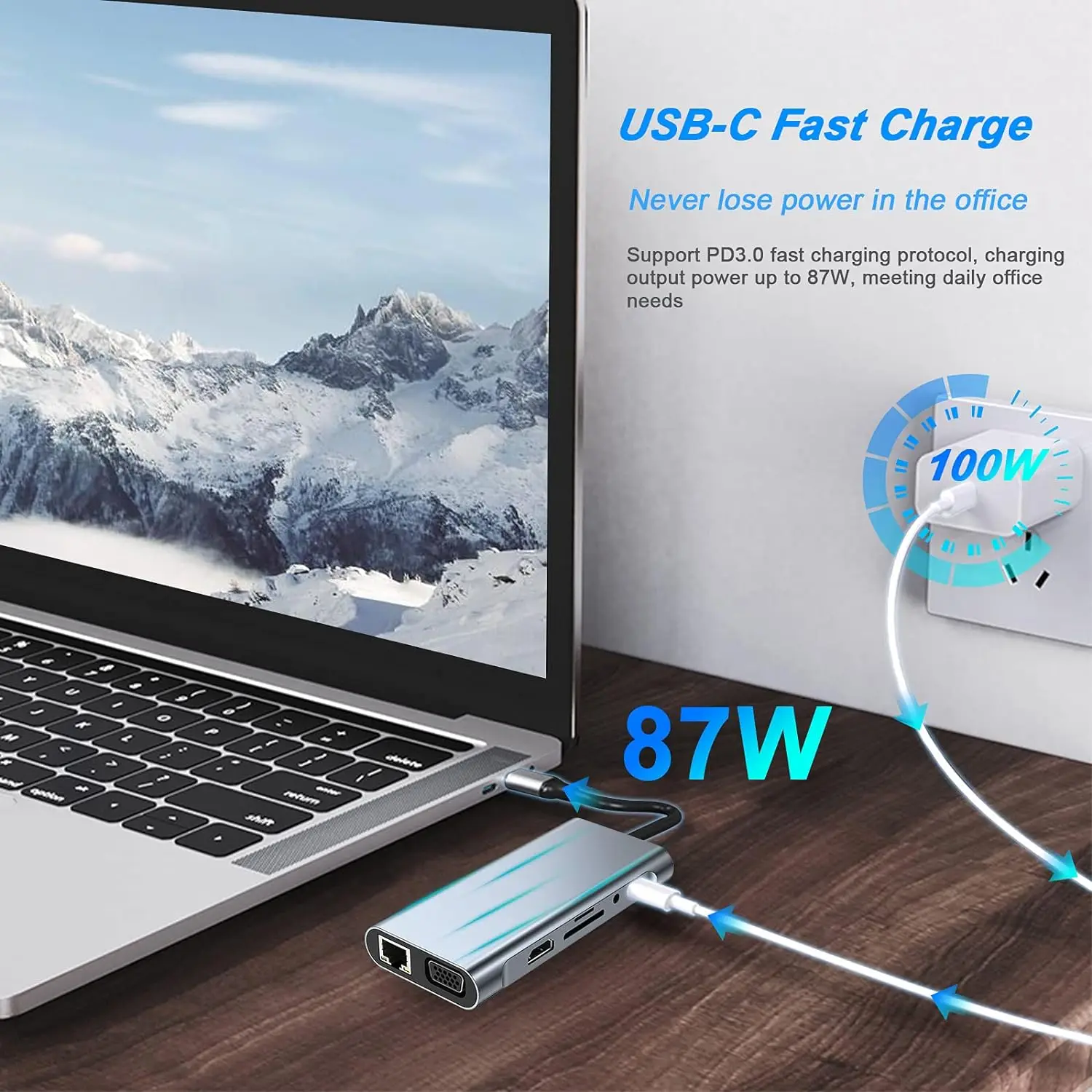 USB C HUB, USB C Adapter Dongle with 4K HDMI/VGA/Type C PD/RJ45/ SD/TF Card Reader For MacBook Pro/Air M1 iPad 2