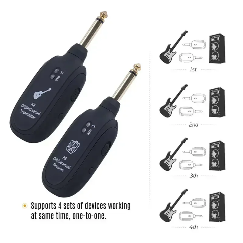 Guitar Transmitter Receiver UHF Wireless System Built in Battery 50M Original Sound Transmission Range For Guitar Bass