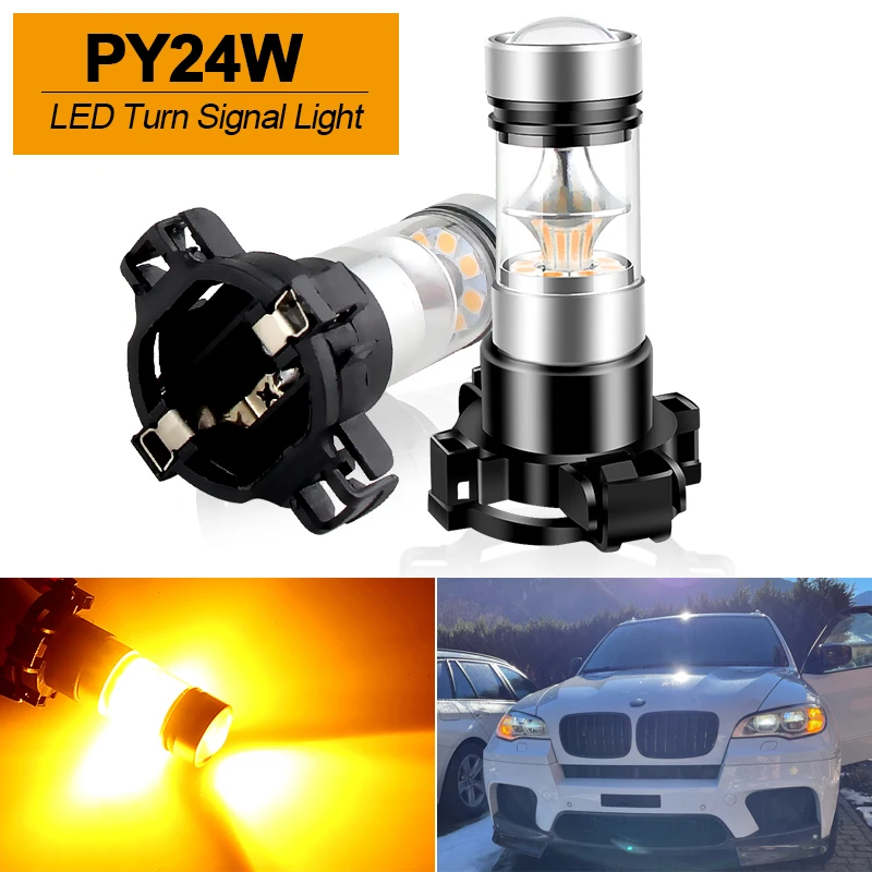 2pcs Amber Yellow Error Free CANbus PY24W 5200s LED Bulbs For BMW 3 4