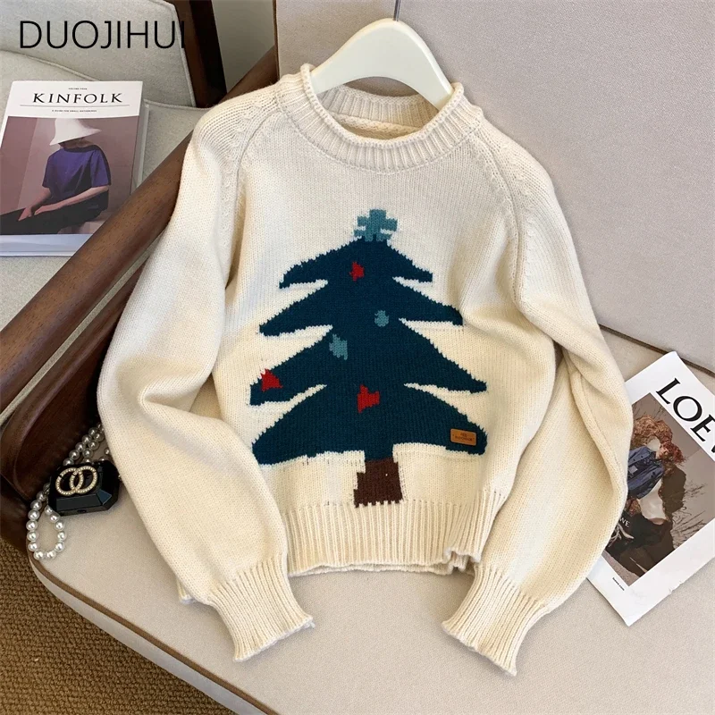 

DUOJIHUI Basic O-neck Chic Knitted Sweater Women Pullovers Autumn Sweet Simple Casual Solid Color Fashion Soft Female Pullovers