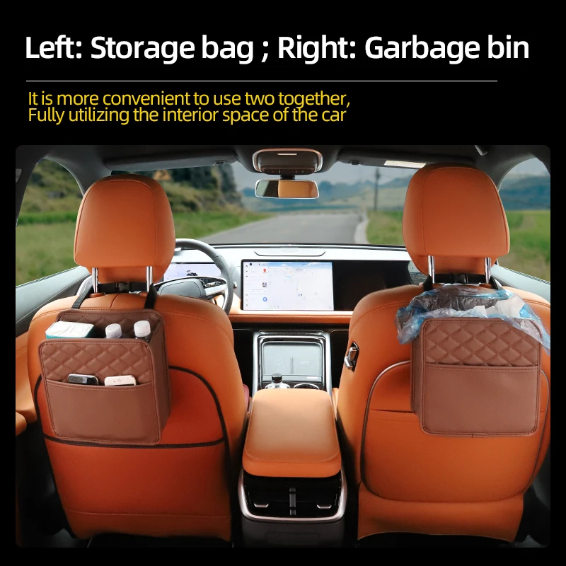 Multifunctional Car Seat Storage Bag Leather Garbage Storage Suitable for Most Car Models