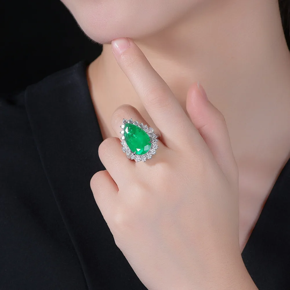 Silver Ring WOSIKATE 925 Sterling Silver Water Drop Emerald Ruby Sapphire Opening Ring For Women Wedding Jewelry Banquet Finger Ring