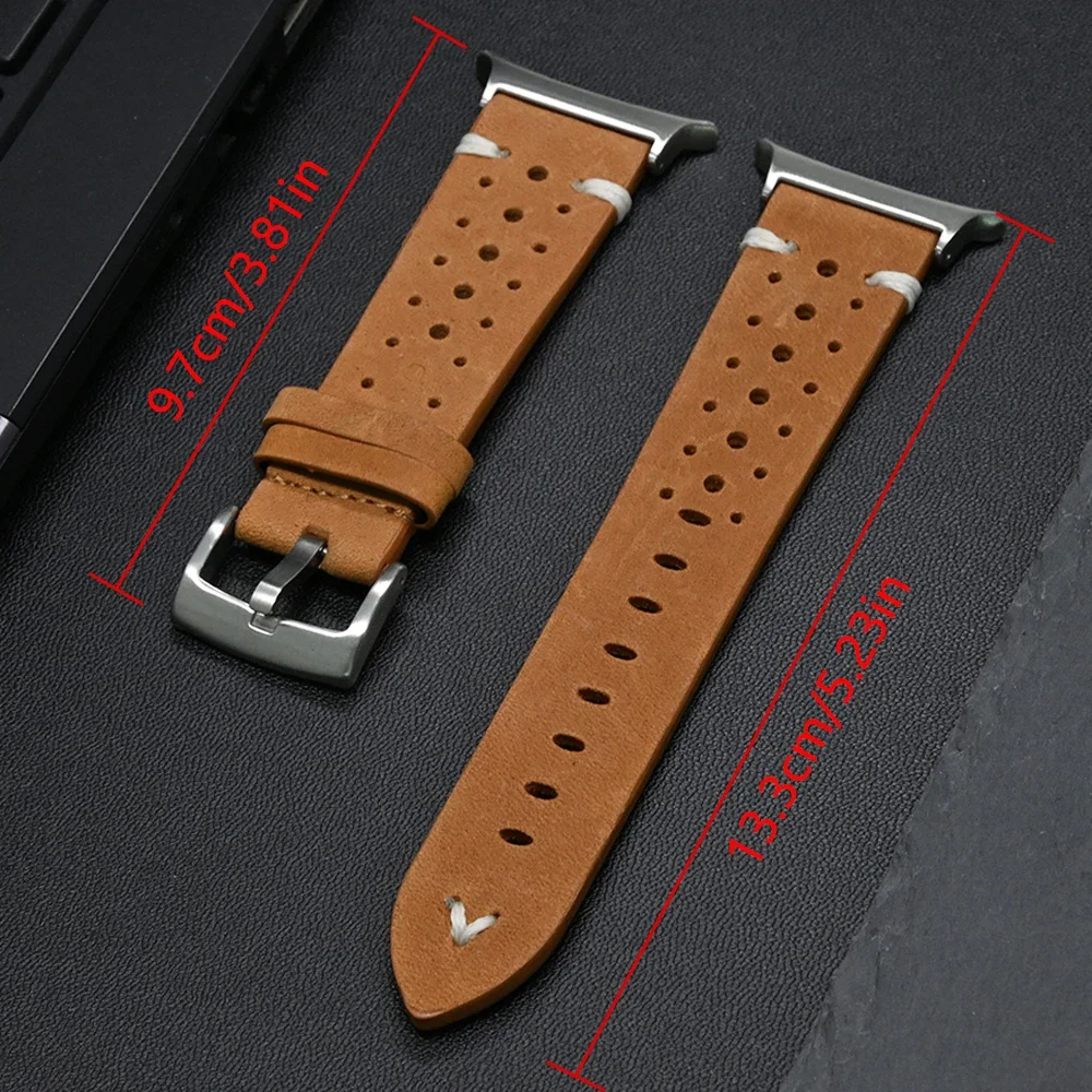Luxury Genuine Leather Breathable Watch Strap with Curved End Bracelet