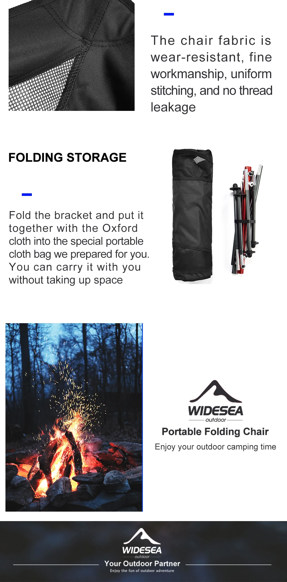 Wideea camping angeln klappstuhl tourist strand chaiselongue stuhl zum entspannenden faltbare freizeit reise möbel picknick – Detail 4
