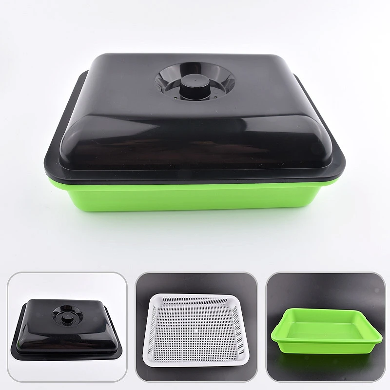 Sprout Dish Growing Pot Food PP Vegetable Hydroponic Planter Seed Sprouter Tray With Cover Home Plants Germination Nursery Tray