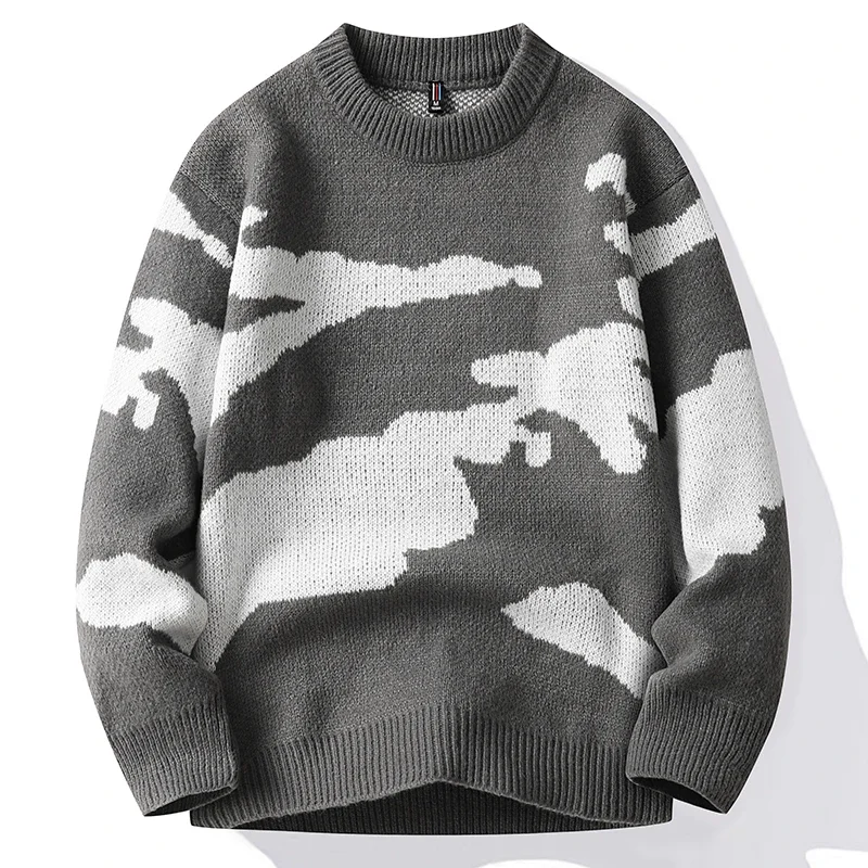 2023 Autumn Men Casual Sweater Cloud Pattern Cute Couple Sweaters Round Neck Long Sleeve Male Knitted Sweater Harajuku Pullover 4