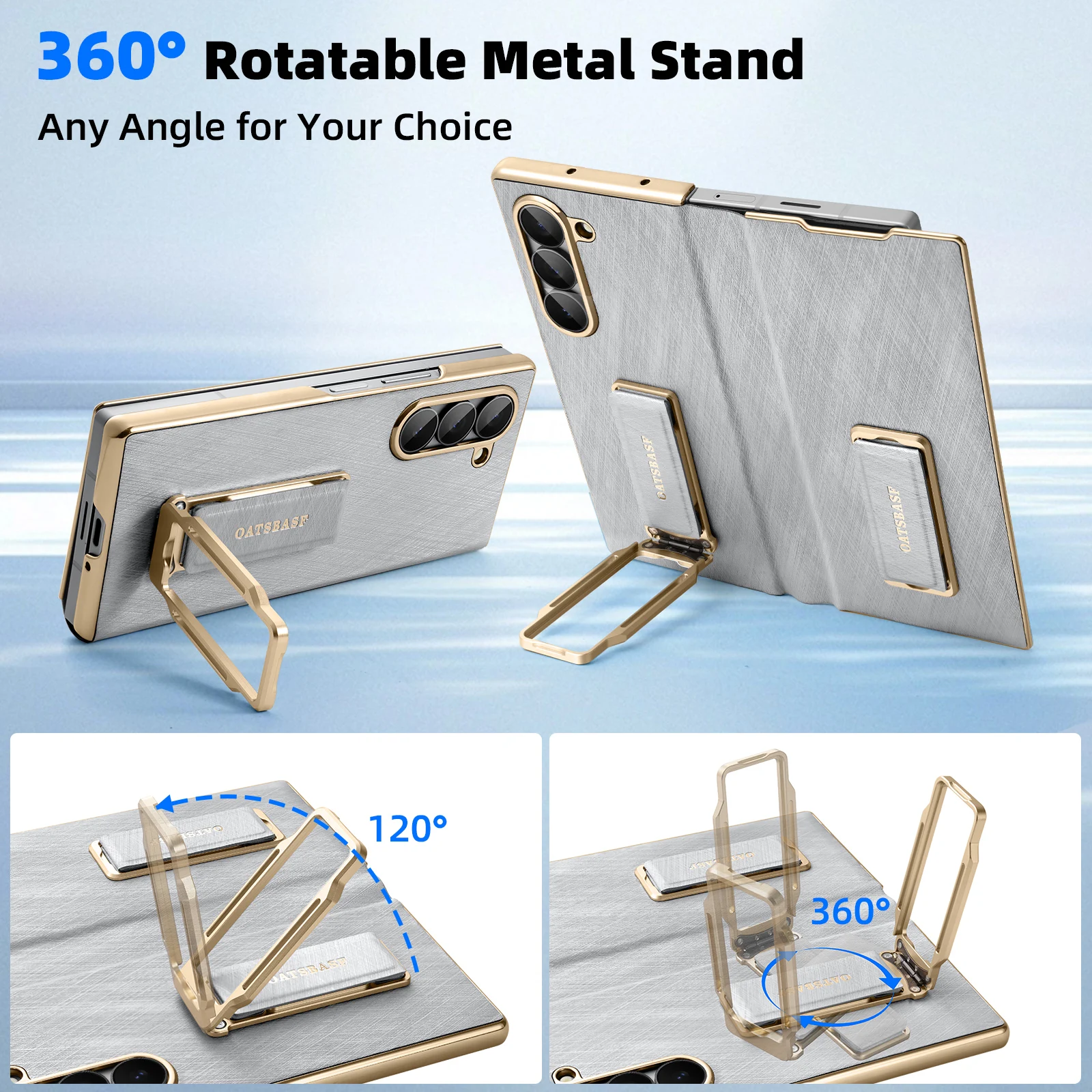 Eary Leather Phone Case for Samsung Galaxy Z Fold 7 With 360°Rotation Stand & Dual Magnetic Grip Band Shockproof Protector Cover