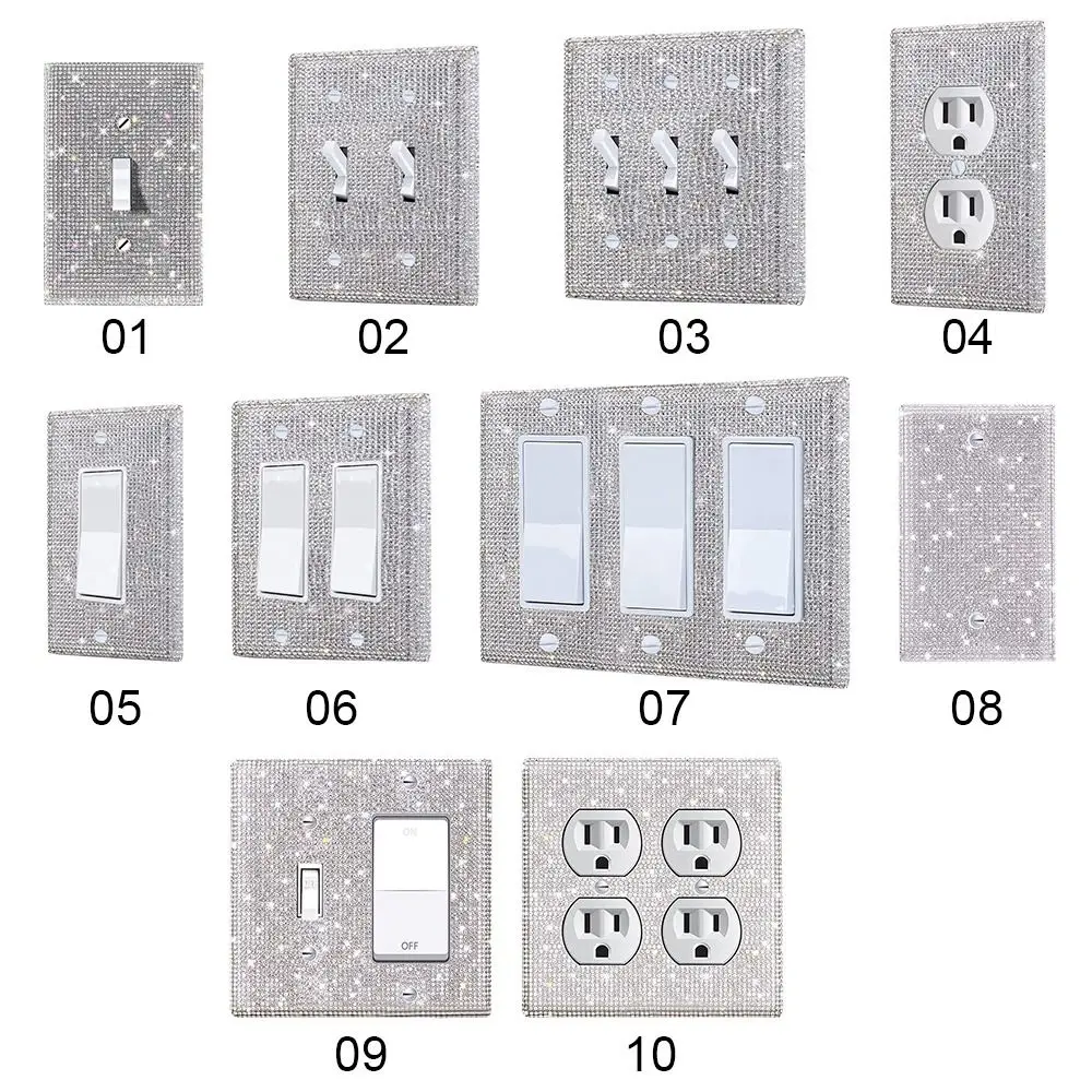 Wall Touch Switch Socket Light Switch Cover Pixel Style Switch Board US Standard Glitter Bling Plug Outlet Rhinestones Socket Frame Wall Plate Cover