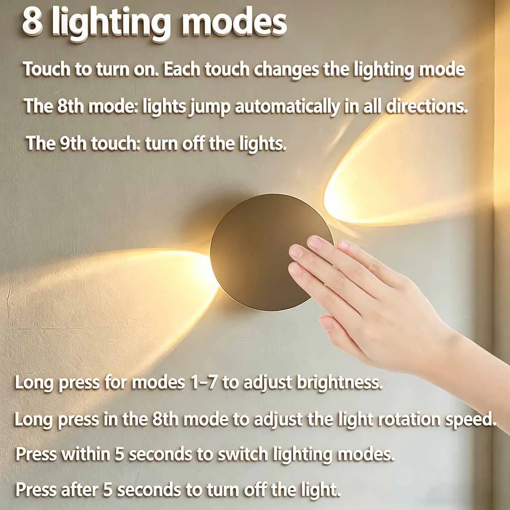 6W 6 LED DC24V LED 터치 디밍 가능 벽등 원형 IP65 방수 실내외 겸용 3000K/4000K/6000K