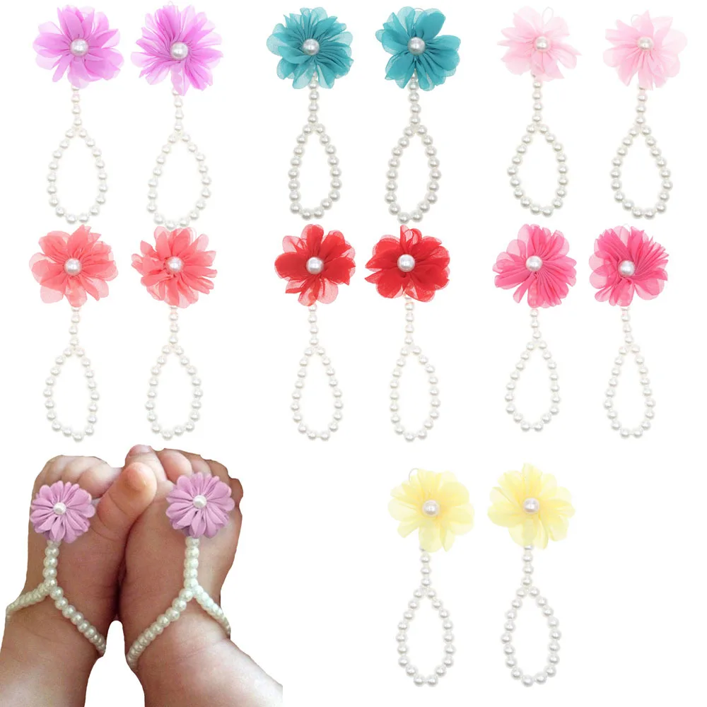 Baby Shoe Pearl Shoes For Kids Jewelry Flowers Foot Chain Infant Colorful Foot Sandals Toddler Accessories Photo Props 5