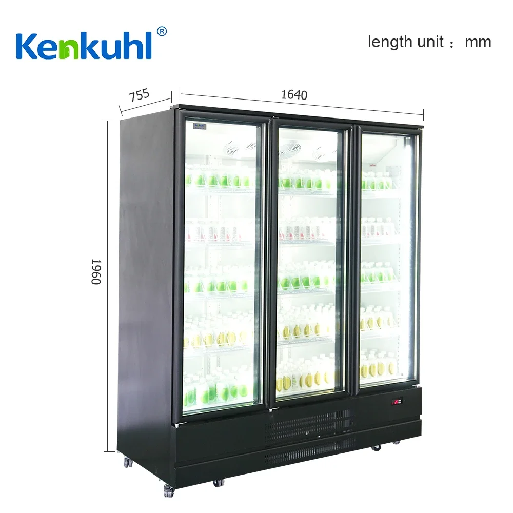 Tripple Door Energy Cold Drink Upright Display Cooler Slim Cool Supermarket Meat Showcase Refrigerator
