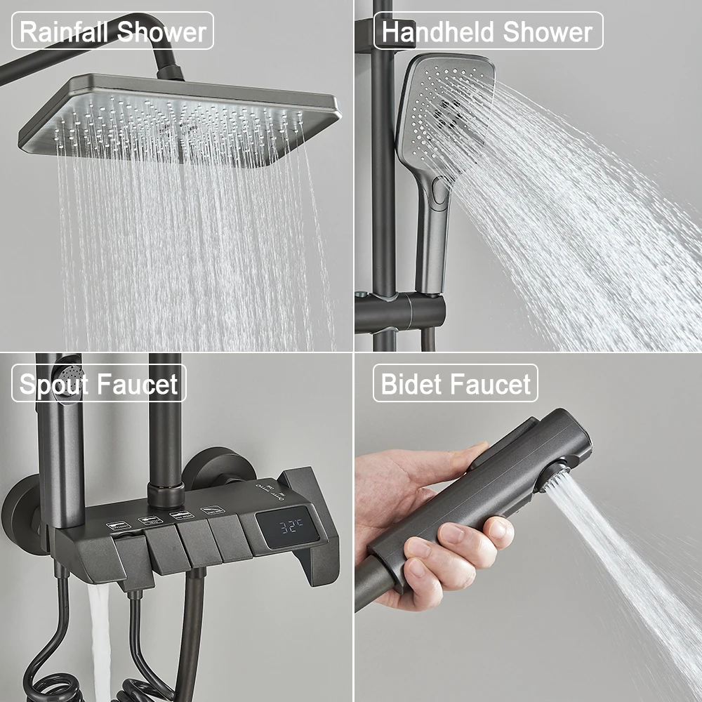 Digital Shower Set Intelligent Brass Bathroom Faucets Hot Cold Waterfall Tap Rainfall Shower System bathroom shower faucet set,bathroom faucet