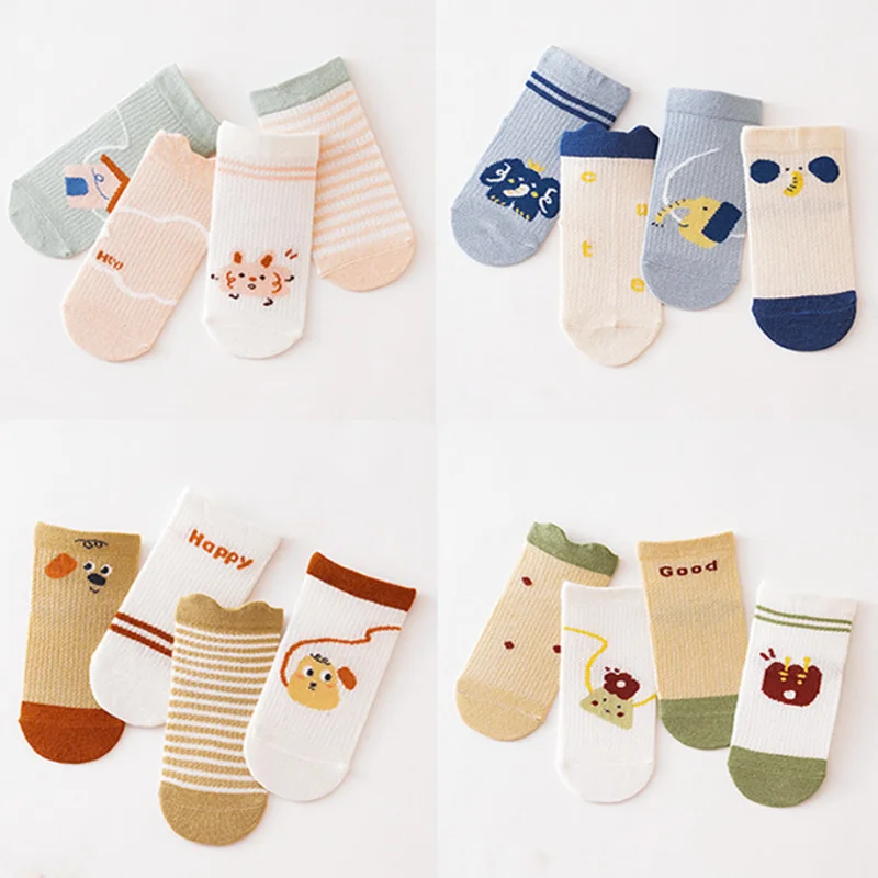 

4Pair/lot New Spring/Summer Baby Socks Thin Newborn Socks Children's Cartoon Baby Socks