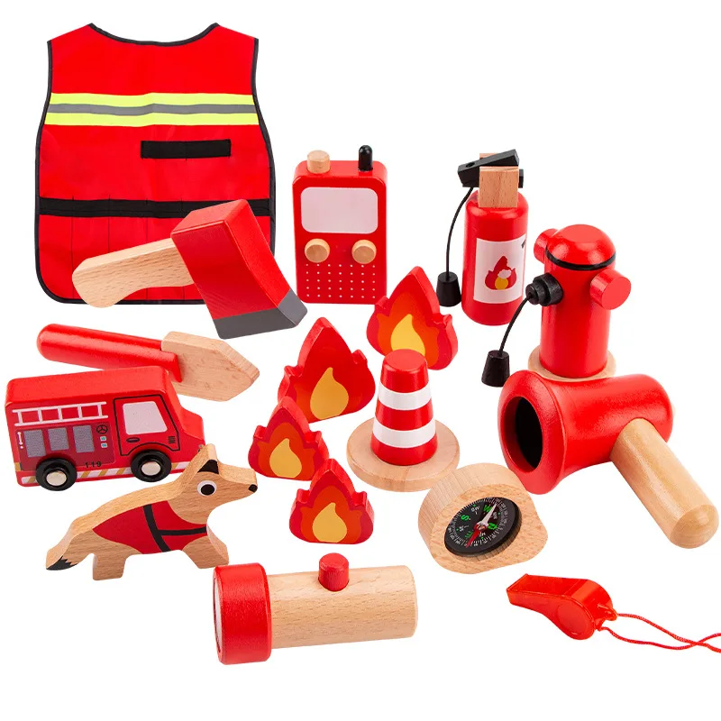 

Wooden Fire Fighter Set Kids Pretend Play Toy Children Role-playing Simulation Play House Early Educational Toys for Boys Girls