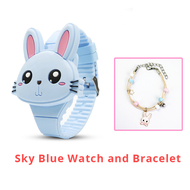 Rabbit Girls Watches with Bracelet Flip Cover Rubber Led Digital Kids Watch Child Clock Relogio Infantil Menino