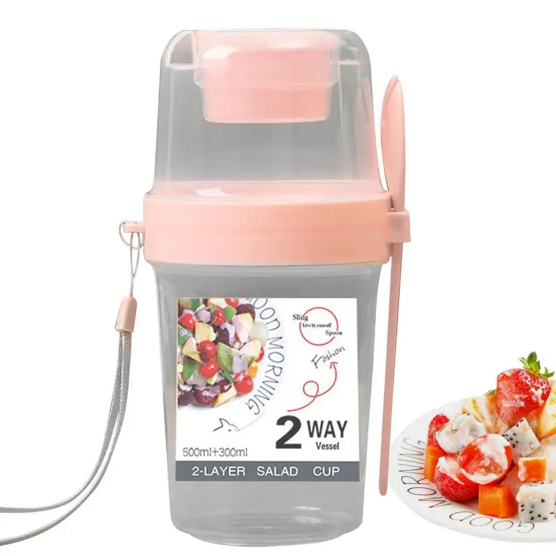 

Overnight Oats Containers Reusable Travel Snack Container With Topping Compartment Meal Cup Storage Container With Lid For Fruit