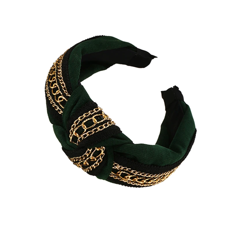 

Dark Green Fabric Alloy Fashion Chain Colorblock Headband Adults Hair Accessories Kids Elegant Beautiful Headbands for women