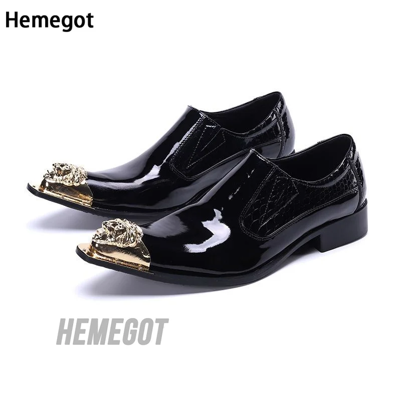 Golden Leopard Toe Men's Black Leather Shoes Banquet Breathable and Comfortable Heightened Genuine Leather Light Leather Shoes