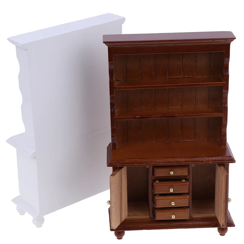 Multifunction Wood Cabinet Bookcase 1/12 Miniature Furniture Handcrafted Wall Dollhouse