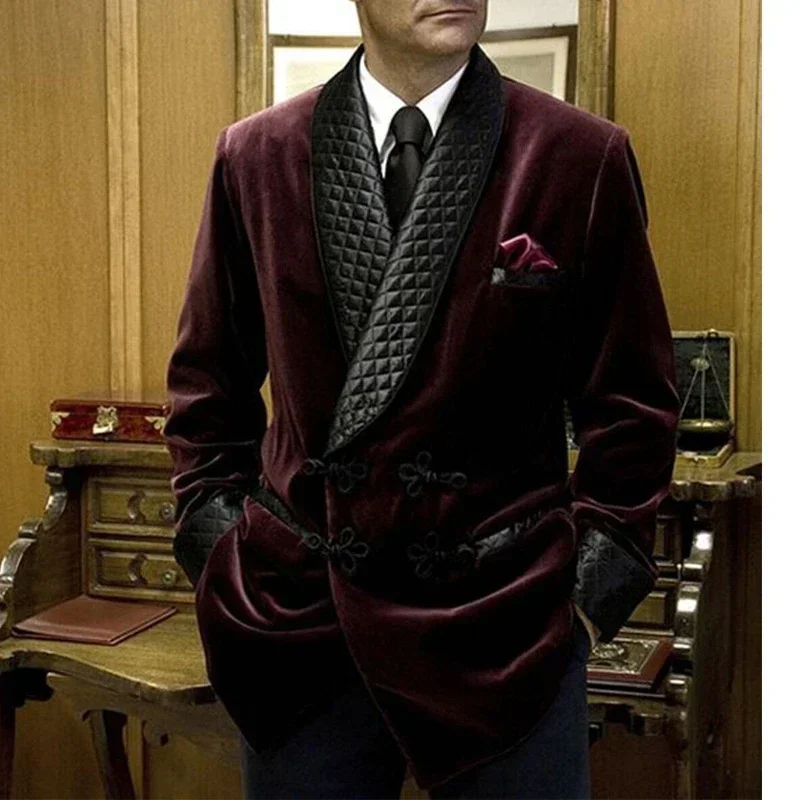 Velvet Smoking Jacket Shawl Lapel Loose Men Suit Prom Blazer Retro Dinner Party Male Fashion Coat Latest Designs 1 Pc men suits jackets