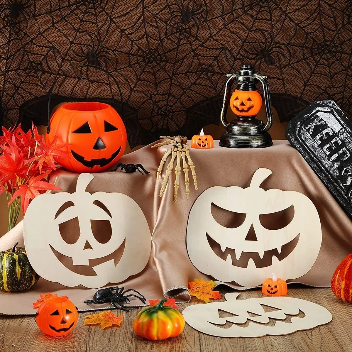 10Pcs Wooden Scary Hanging Crafts Egg Face Ornament For Happy Halloween Party Home Decorations Kids DIY Painting Gifts Supply