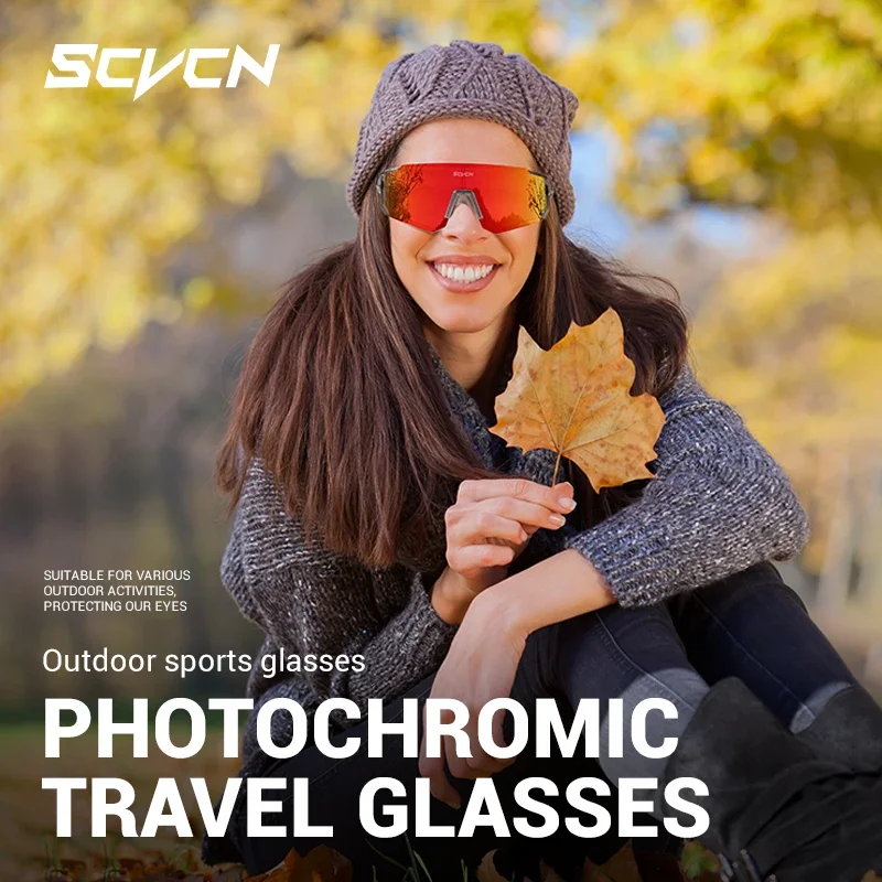 SCVCN Photochromic Hiking Eyewear Cycling Glasses Sunglasses for Men Cycling Road Mountain Bike Glasses Women Casual Windproof