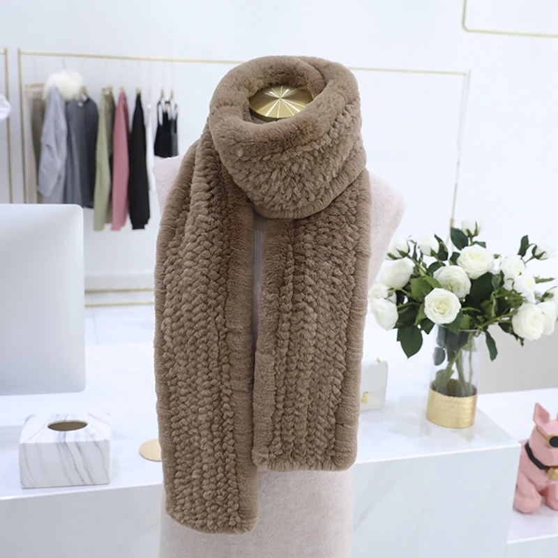 2023 Winter Warm Lady 100% Natural Fur Ball Muffler Fashion Knit Rex Rabbit  Fur Scarves Russia Women Real Rex Rabbit Fur Scarf - AliExpress