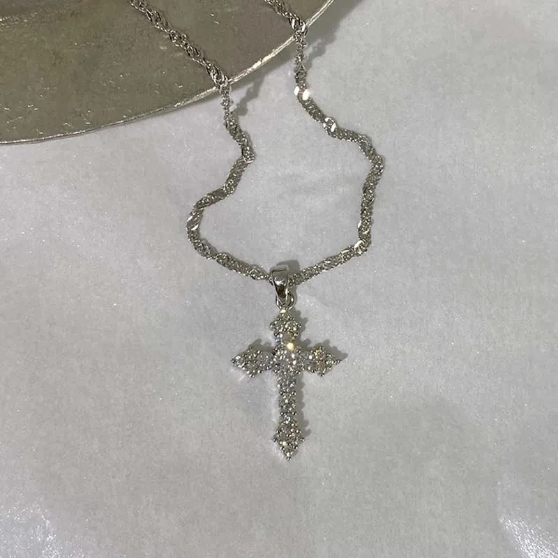 Shiny Crystal Zircon Cross Pendant Necklace for Women