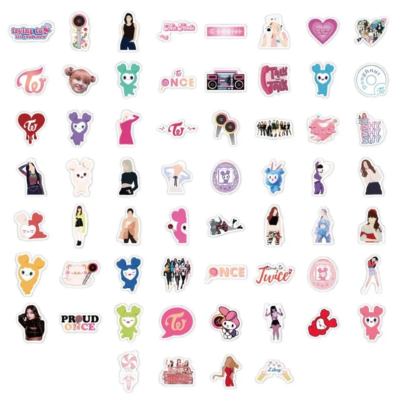 60 Pezzi TWICE Adesivi Decorativi Creativi Fai-da-Te con Motivi Carini per Cover Telefono e Scooter, Ornamenti Personalizzati - immagine 5