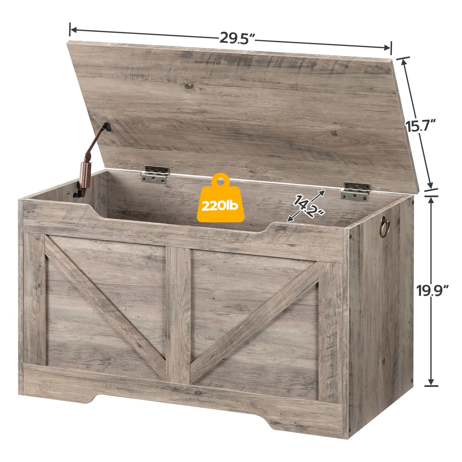 Storage Bench, 29.5&rdquo; Retro Wooden Storage Chest with U-Shaped Cut-Out Pull, Safety Hinge, Easy Assembly for Toy Box Organizer