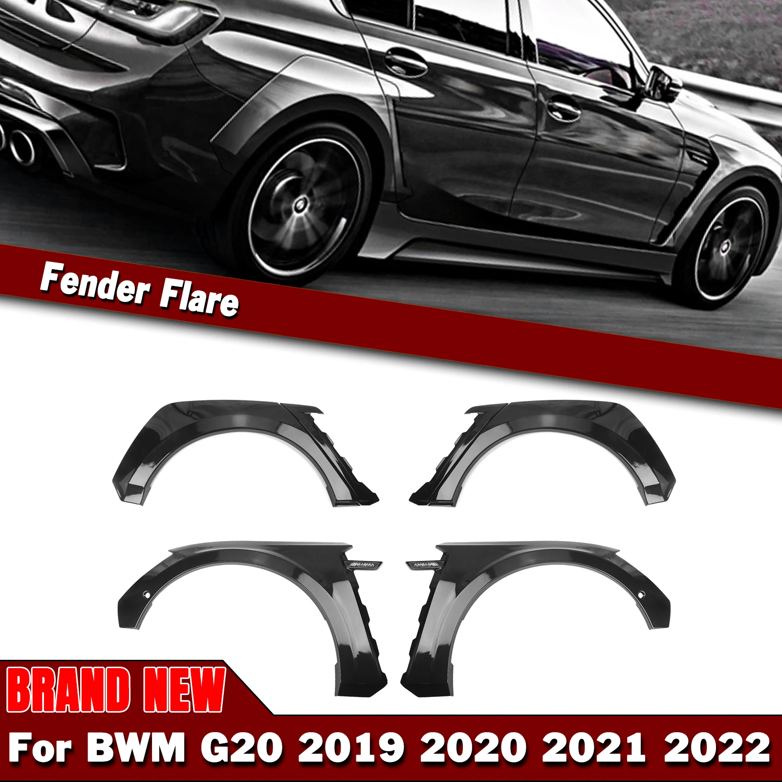 Car Round Wide Wheel Arch Brow Cover Sopracciglio Fender Flare Parafango Per Bmw G20 G28 330I M340I 2019-2022 M Sport Akasaka