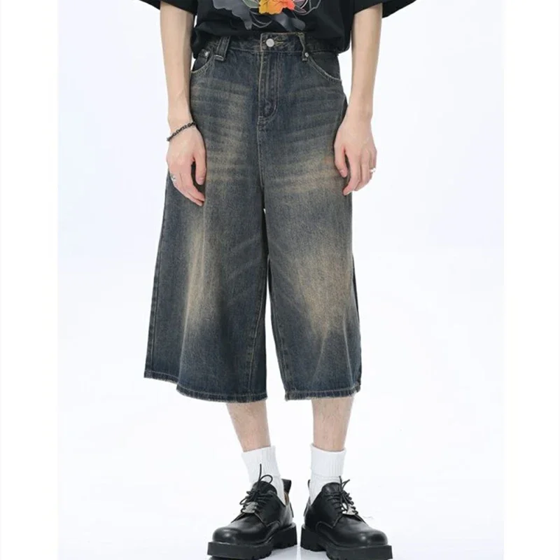 

Джинсовые шорты унисекс, винтажные широкие капри из денима, с завышенной талией, свободные короткие джинсы в стиле ретро, большие размеры, на лето