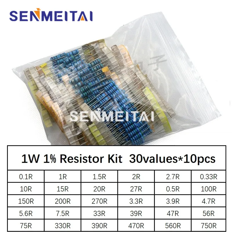 300pcs=30values*10pcs Resistor Assorted Kit 1W 1% Metal Film Resistor 0.1R-750R ohm Set