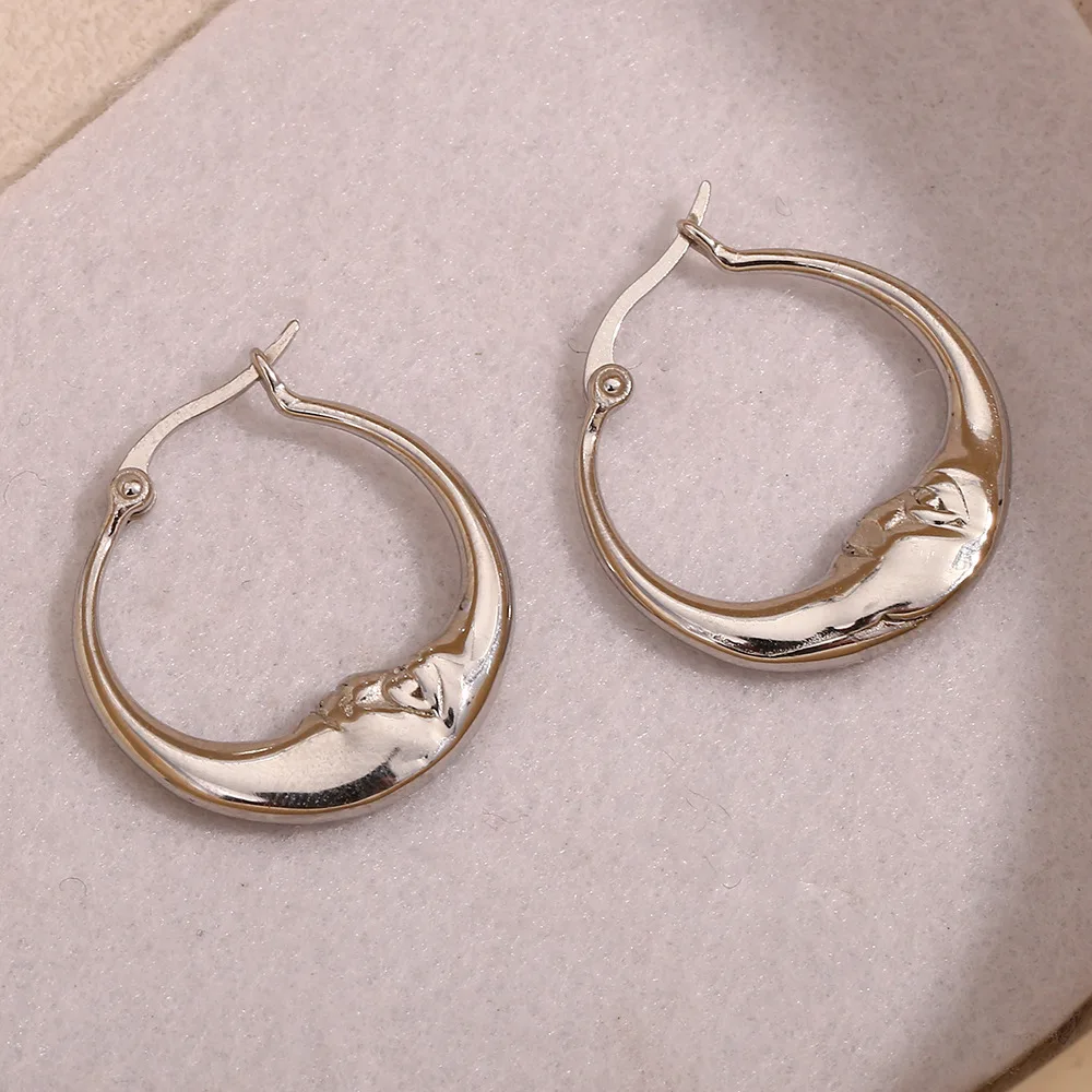 18K Gold Plated Abstract Moon Hoop Earrings for Women Stainless Steel Unique Waterproof Jewelry Charm Statement Earrings Gift