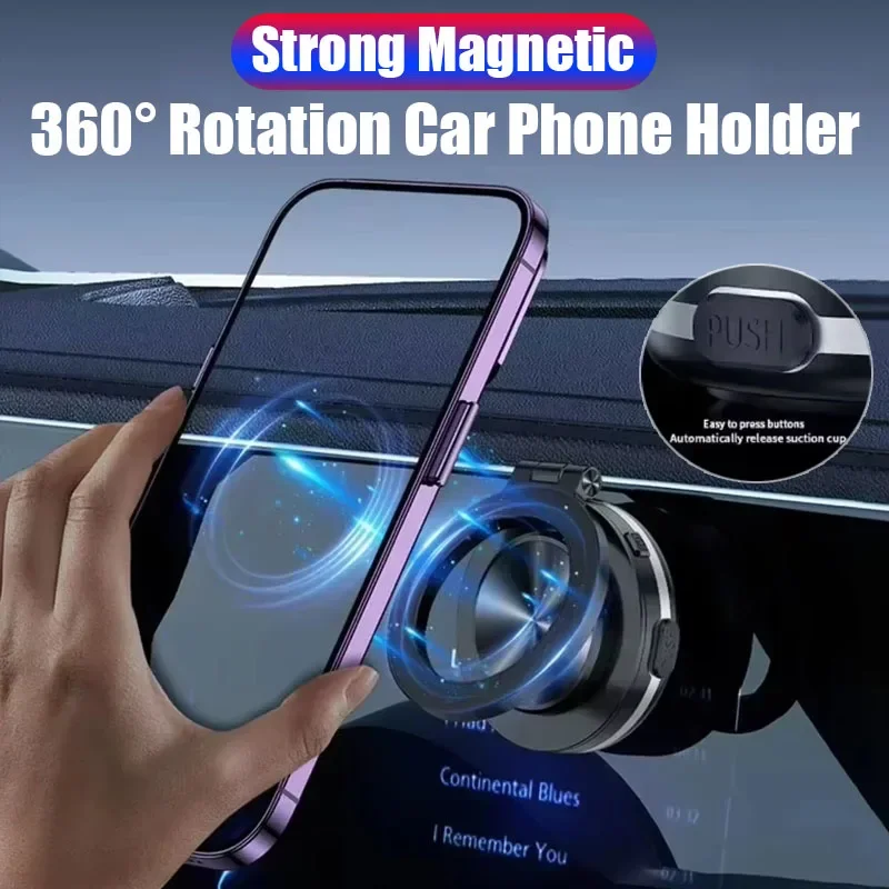 360&deg; Rotating GPS Stand Magnetic Car Suction Cup Phone Holder Vacuum Adsorption Universal Mount for iPhone 16 15 14 Pro Samsung