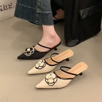 2025 Flower Pointed Toe High Heels Women Luxury Designer Sandals Female Summer Elegant Fashion Pumps Flower Mule Slippers Women 1