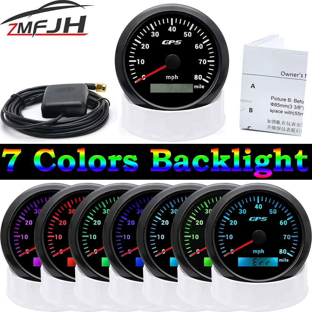 7 Colori Retroilluminazione 85Mm Gps Tachimetro Moto Contachilometri Di Velocità Con Antenna Gps Adatta Per Auto Barca Auto Camion Rv Camper
