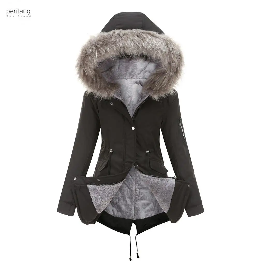 

Парка в европейском стиле PERITANG, хлопковая куртка средней длины с капюшоном, зимняя теплая плотная одежда, модные куртки, женские пуховики