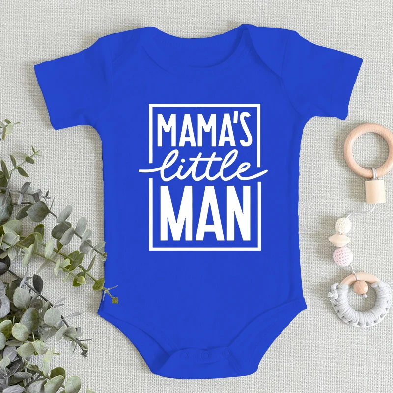 Mama's Little Man Print Newborn Autumn Bodysuit High Quality Soft Cotton Infant Boy Clothes Funny Cute Baby Short Sleeve Romper 3