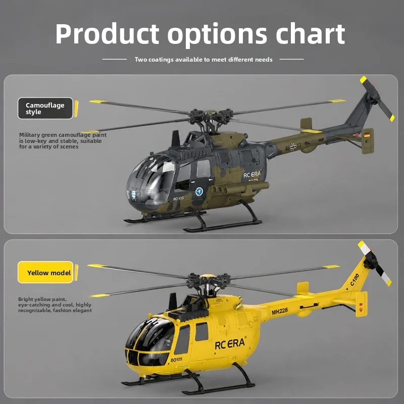 RC ERA 1:25 무선 조종 헬리콥터 C180 듀얼 브러시리스 시뮬레이션 헬리콥터 BO105 원키 반전 비행 광학 흐름 라이다