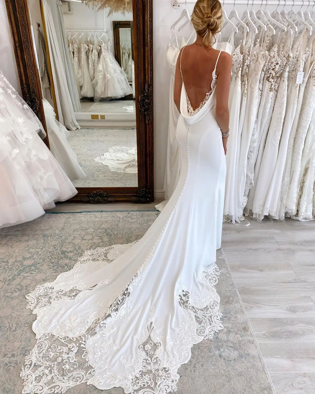 Low Cowl Back Wedding Dress THE KISS Bridal Cape With Cowl Back