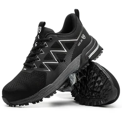 Men's Steel Toe Puncture-Proof Safety Sneakers - Breathable & Comfortable Work Boots - 45 (Black)
