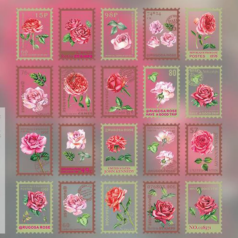 

40 pcs Waterproof Stamp Style Flowers Art DIY Diary Computer Households Decoration Stickers