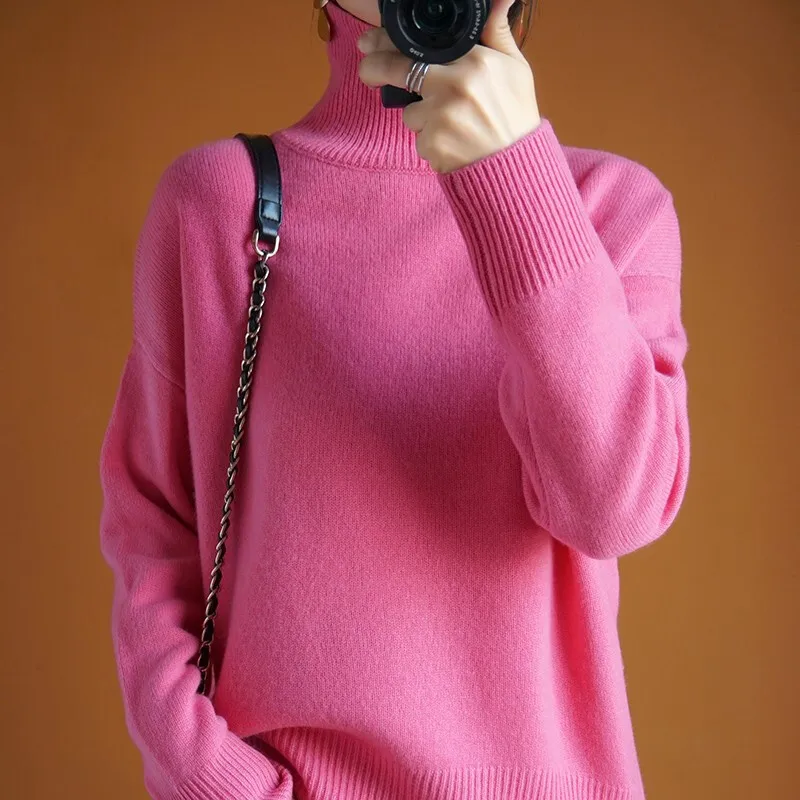 

Cashmere sweater Women's high neck pullover 100% pure wool casual knitting top Autumn and winter Korean fashionable warm sweater