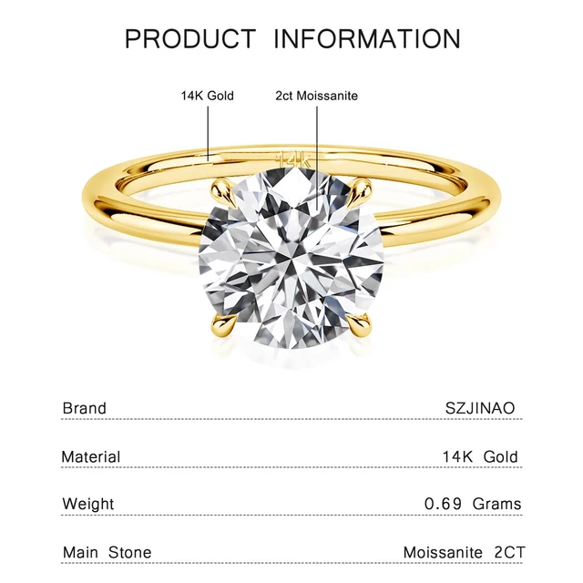 Bague en diamant Moissanite en or 14K, 9mm, 3CT, 100% Au585, coupe ronde pour femmes, bijoux d'anniversaire de mariage, de fiançailles, cadeau